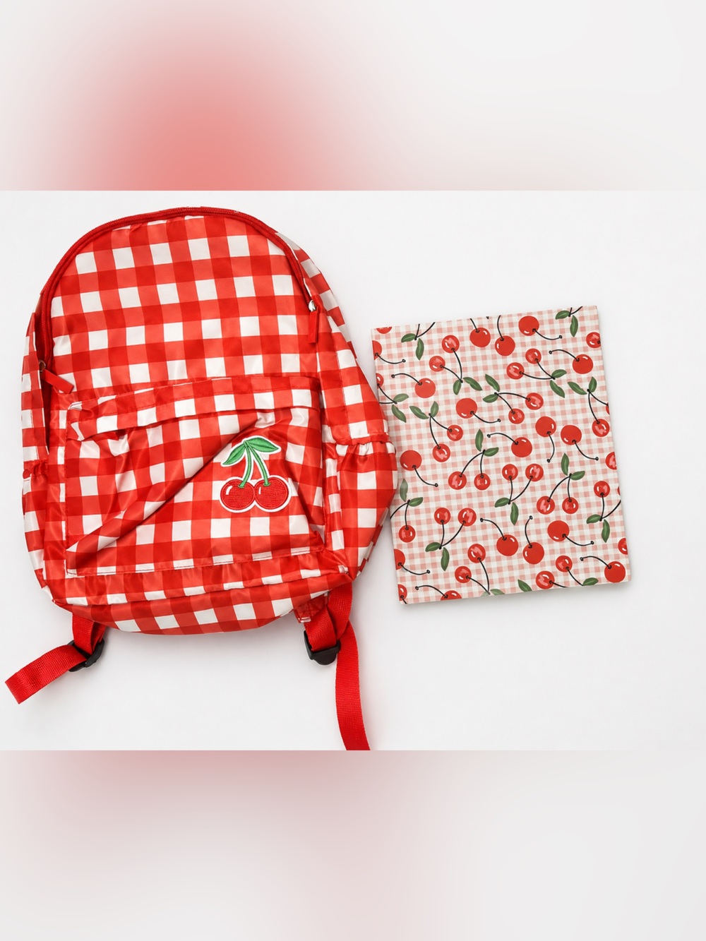 Cherry Backpack + Two-Pocket Folder Set Red White NWT